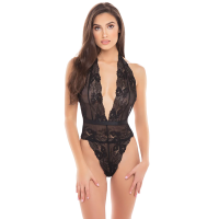 Боди кружевное с открытой спиной Rene Rofe Plunge In Teddy, черный, S/M
