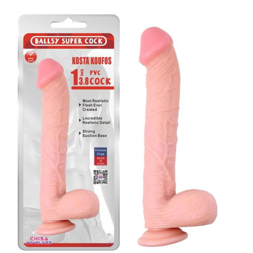 Фаллоимитатор гигантский на присоске Chisa Ballsy Super Cock 13.8, бежевый