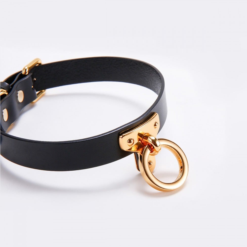 Ошейник-чокер с кольцом, итальянская кожа Leather Cosplay Choker UPKO, размер L