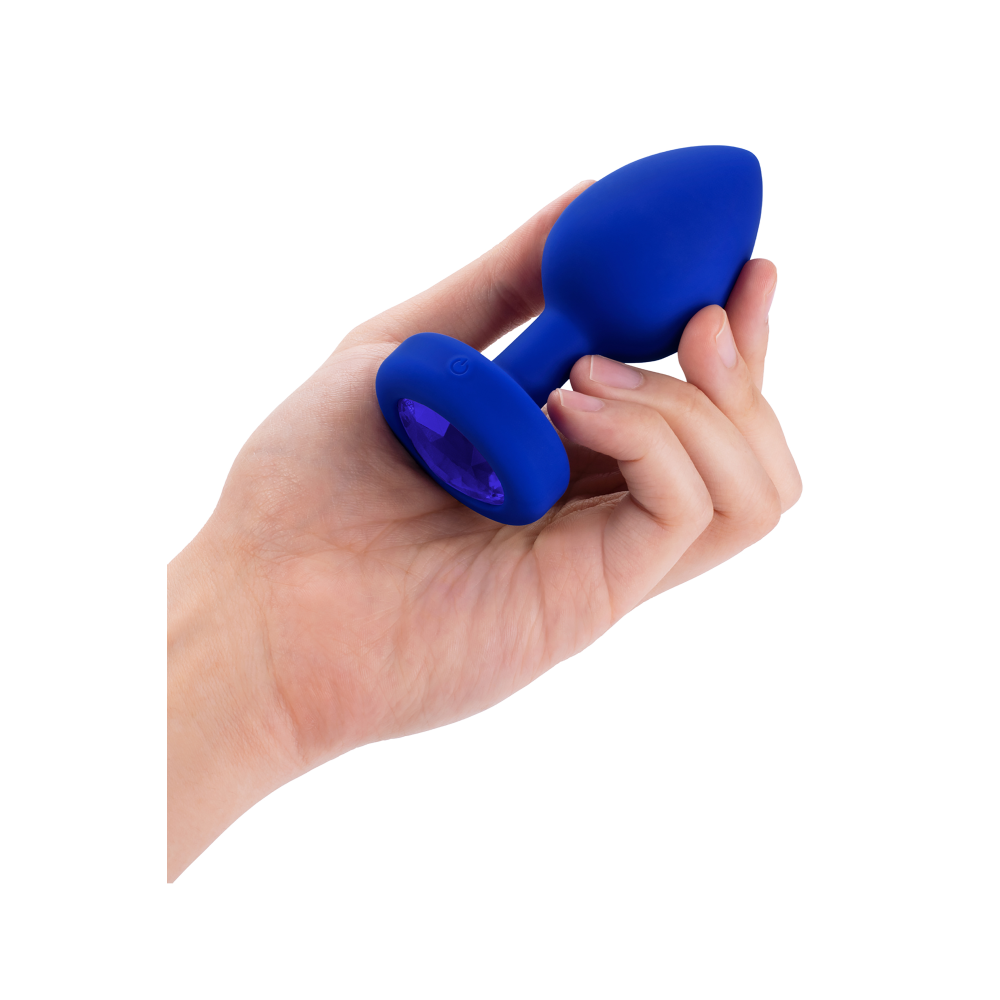Анальная пробка с камнем и с вибрацией L/XL B-Vibe с дистанционным пультом управления, синяя