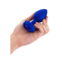 Анальная пробка с камнем и с вибрацией L/XL B-Vibe с дистанционным пультом управления, синяя