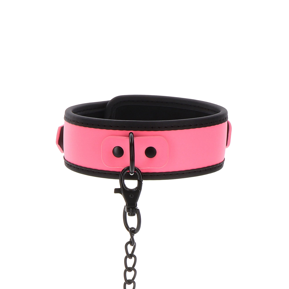 Ошейник с поводком светящийся в темноте Taboom Glow In the Dark Collar and Chain Leash, розовый