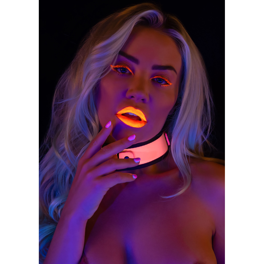 Ошейник с поводком светящийся в темноте Taboom Glow In the Dark Collar and Chain Leash, розовый