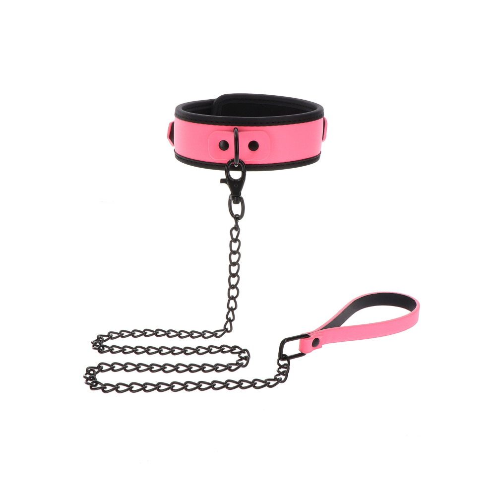 Ошейник с поводком светящийся в темноте Taboom Glow In the Dark Collar and Chain Leash, розовый