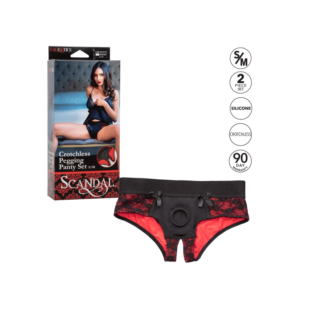 Страпон на трусиках с кружевом California Exotics Scandal, черный, S/M