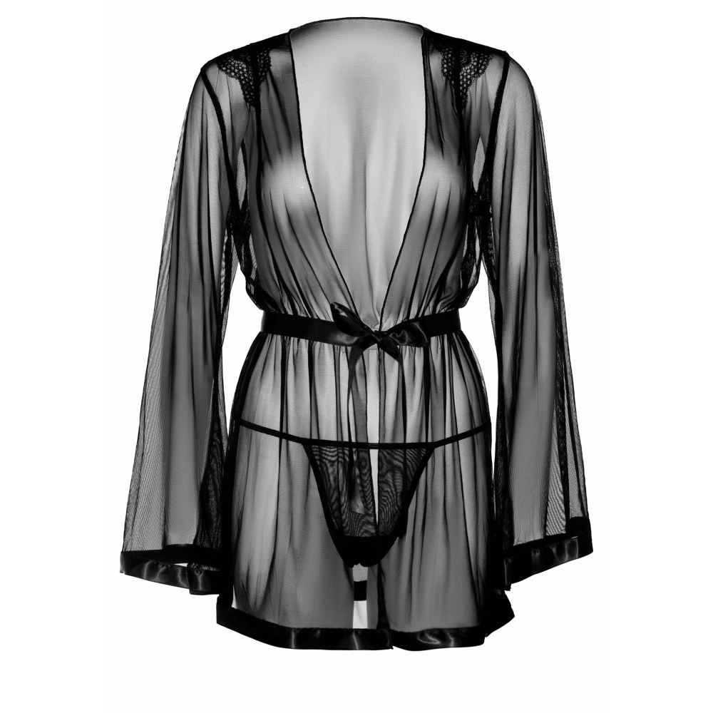 Кимоно прозрачное с поясом и стрингами Daring Intimates, черный, S/M