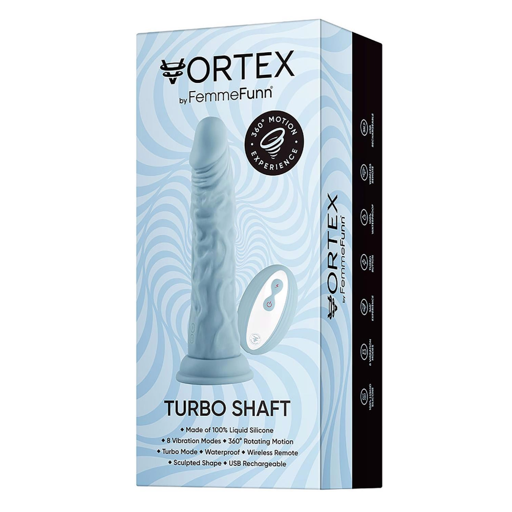 Вибратор классический на присоске Femme Funn Vortex Turbo Shaft с беспроводным пультом, голубой