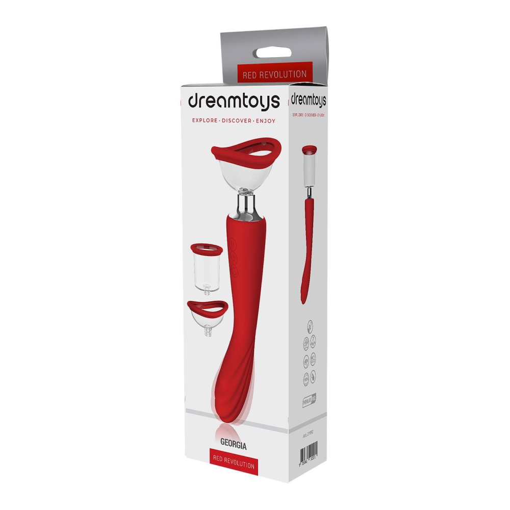 Двойной вибратор с 2 вакуумными насадками Dream Toys RED REVOLUTION GEORGIA