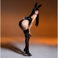 Сексуальный костюм зайки UPKO Bunny Girl Bodysuit с открытой грудью, черный, М