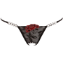 Стринги сексуальные Cottelli Collection String Rose с вышивкой и имитацией шнуровки, черные, M/L