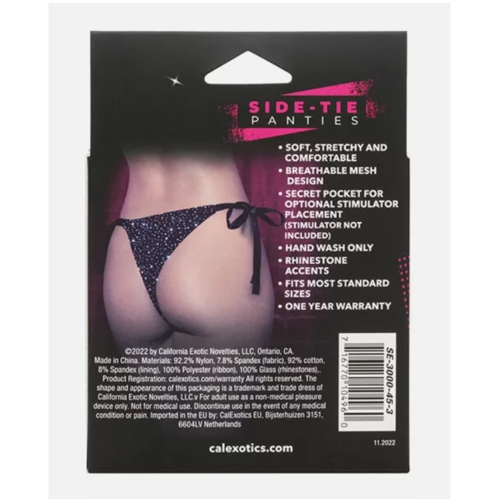 Трусики со стразами на завязках CalExotics Radiance Side-Tie Panties, черные, One size