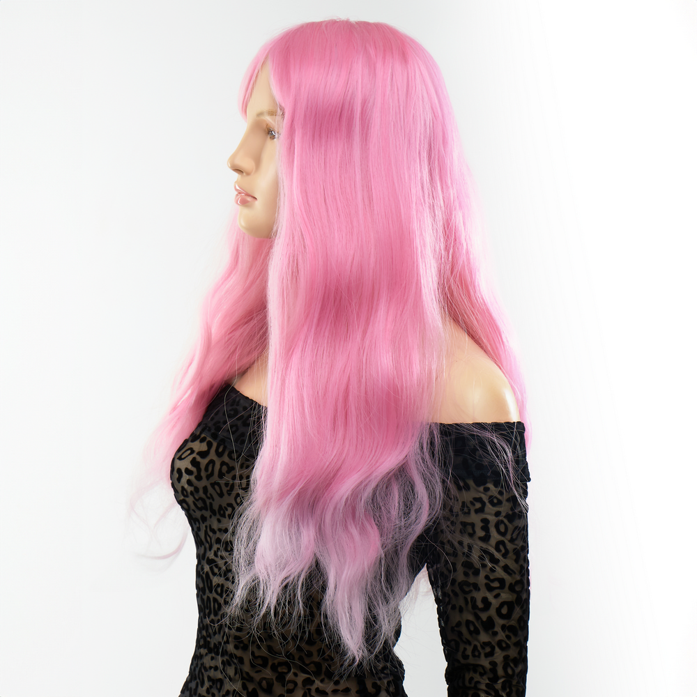Парик длинный волнистый с челкой Fetish Hair розовый, 60 см