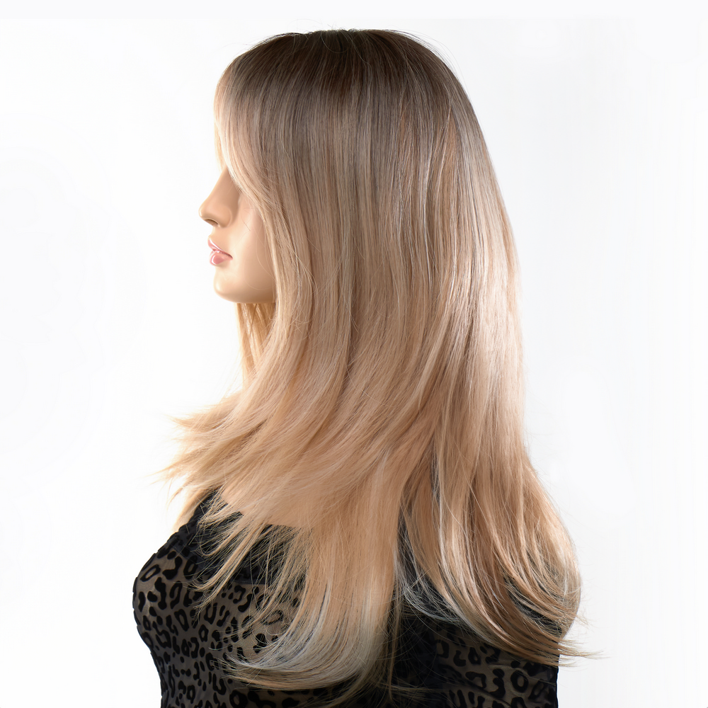 Парик длинный с челкой и окрашиванием омбре Fetish Hair из темного в блонд, 60 см