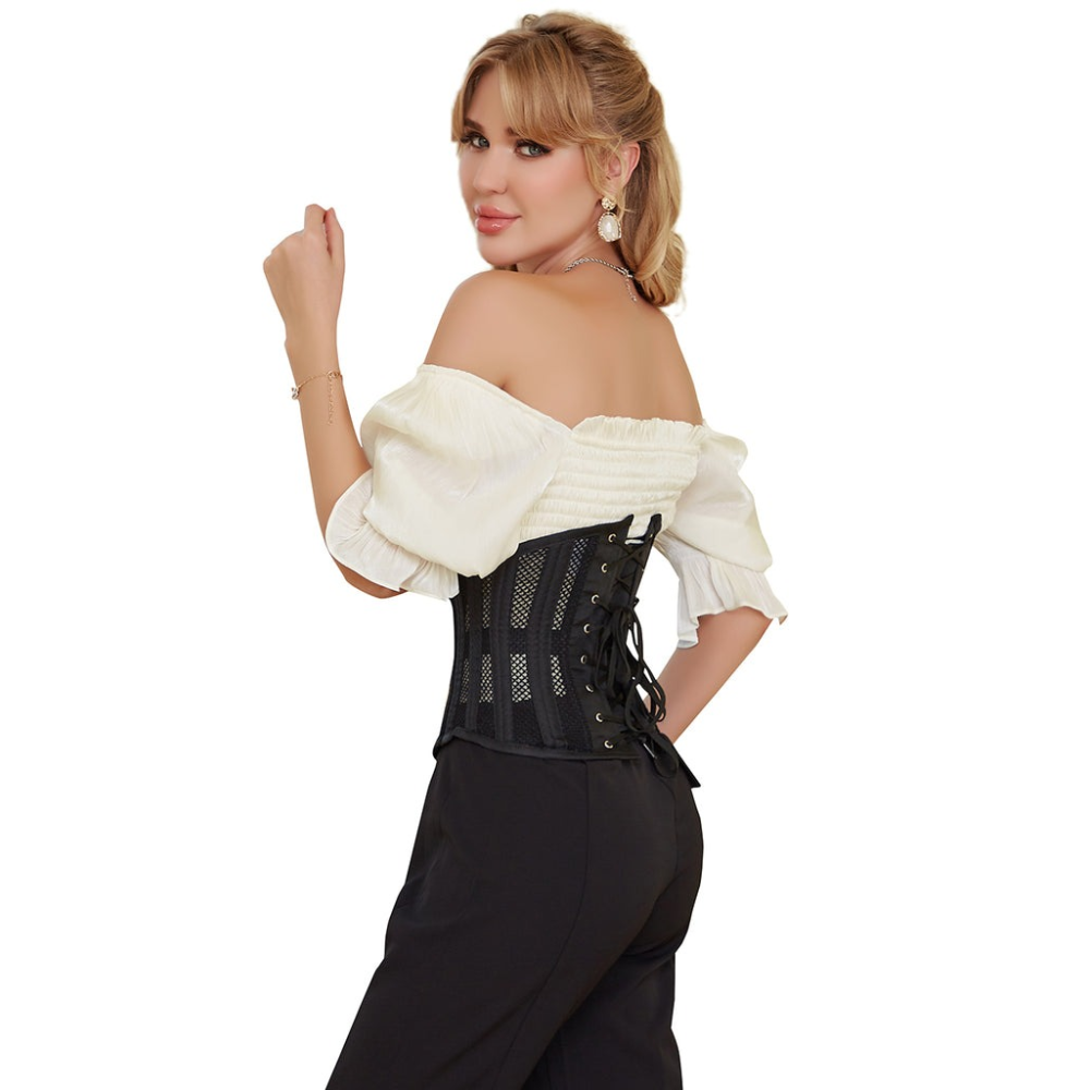 Корсет из сетки Star Night Steel Bones Grid Corsets с крючками и шнуровкой, черный, S (без коробки)