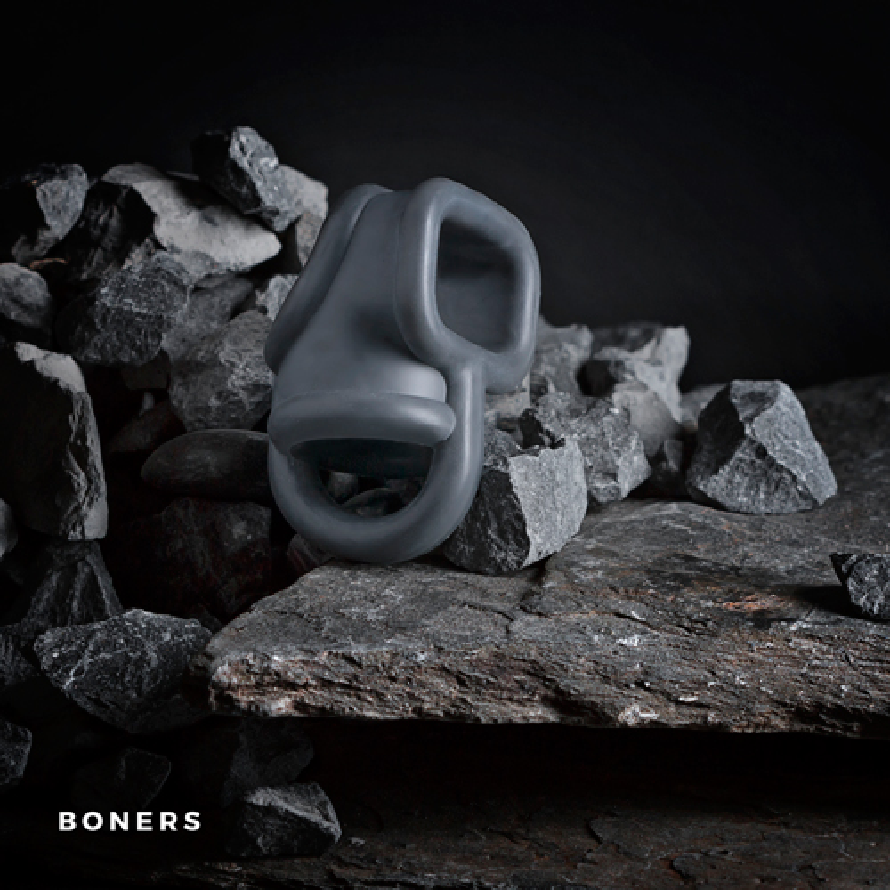 Эрекционное кольцо Boners с разделением яичек, серое