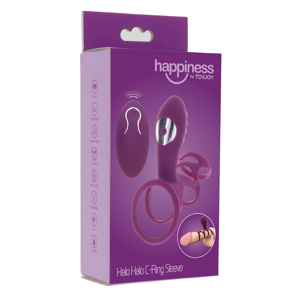 Эрекционное вибро кольцо ToyJoy Halo Halo C-Ring Sleeve с клиторальным отростком, фиолетовое