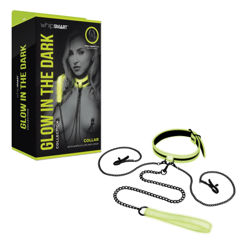 Ошейник с зажимами для сосков люминесцентный Whipsmart Glow In The Dark, зеленый