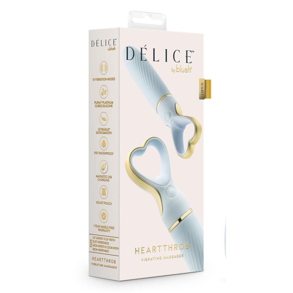 Вибратор мини классический Blush Delice Heartthrob с рельефом, голубой
