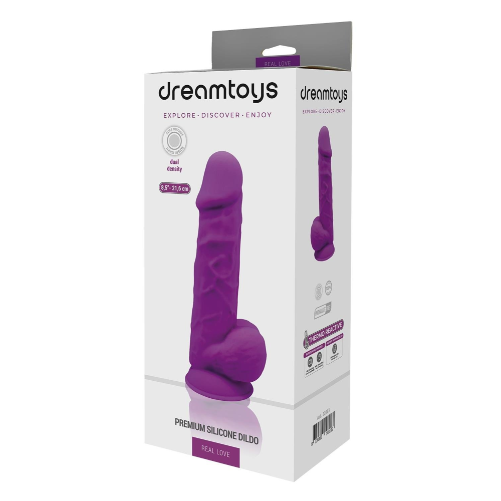 Фаллоимитатор термопластичный с мошонкой Dream Toys Real Love на присоске, фиолетовый