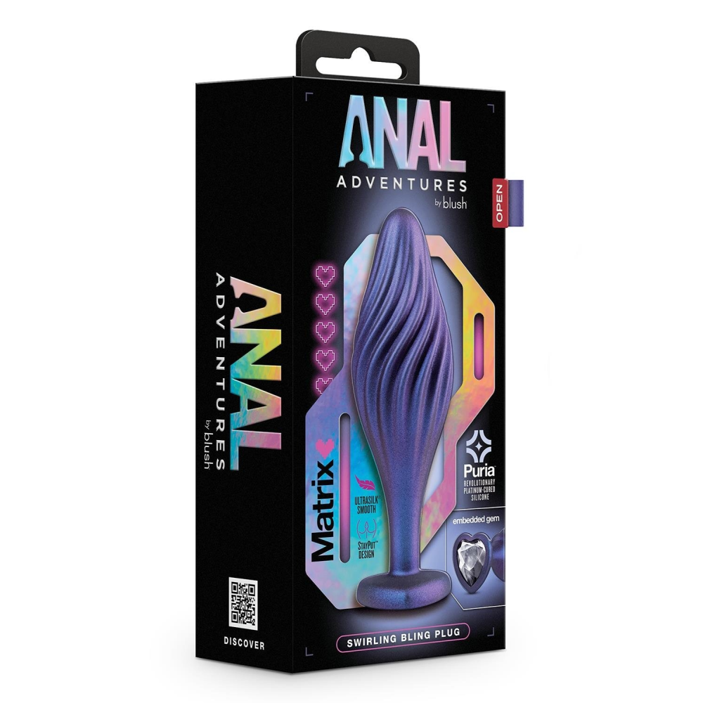 Текстурированная анальная пробка Blush Anal Adventures Matrix украшенная камнем, фиолетовая