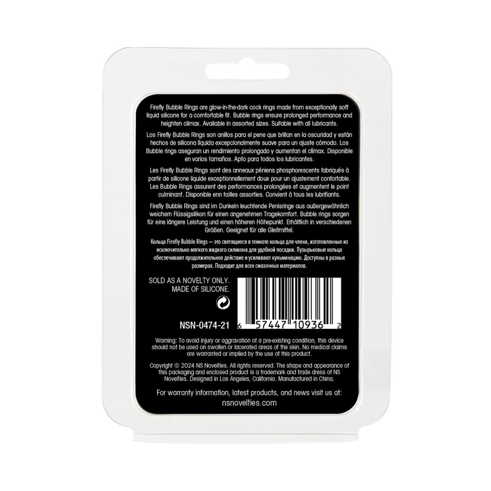 Эрекционное кольцо для пениса иллюмисцентное NS Novelties Firefly Bubble Rings белое, Medium