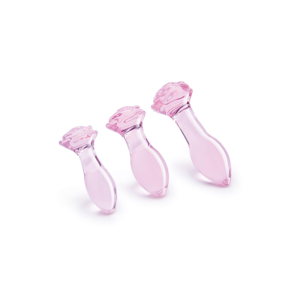 Набор анальных пробок DreamToys Glaze Glass Rosebud стеклянный, розовый, 3 шт.