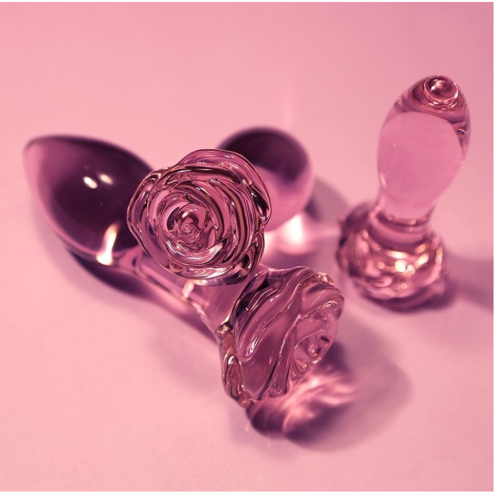 Набор анальных пробок DreamToys Glaze Glass Rosebud стеклянный, розовый, 3 шт.