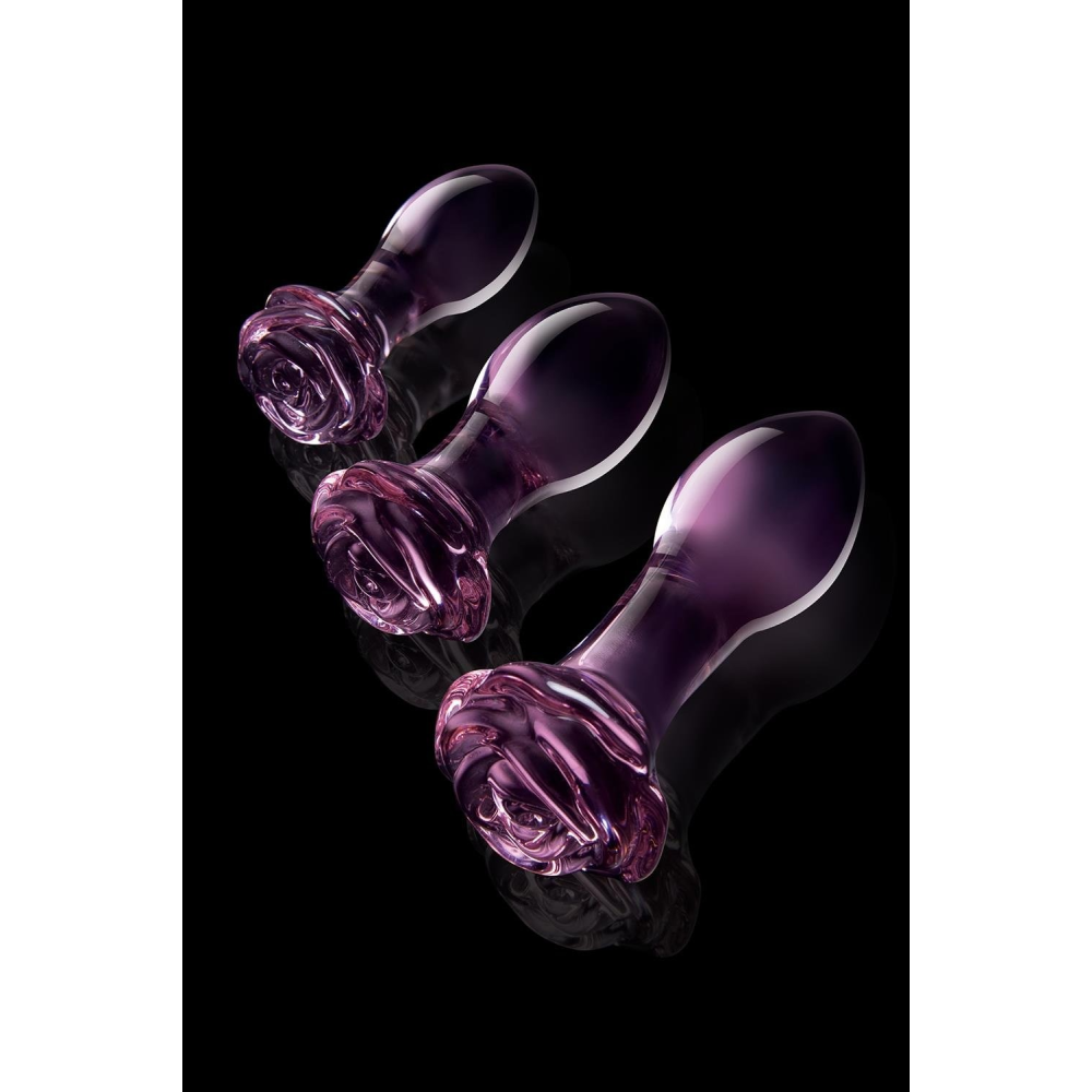 Набор анальных пробок DreamToys Glaze Glass Rosebud стеклянный, розовый, 3 шт.
