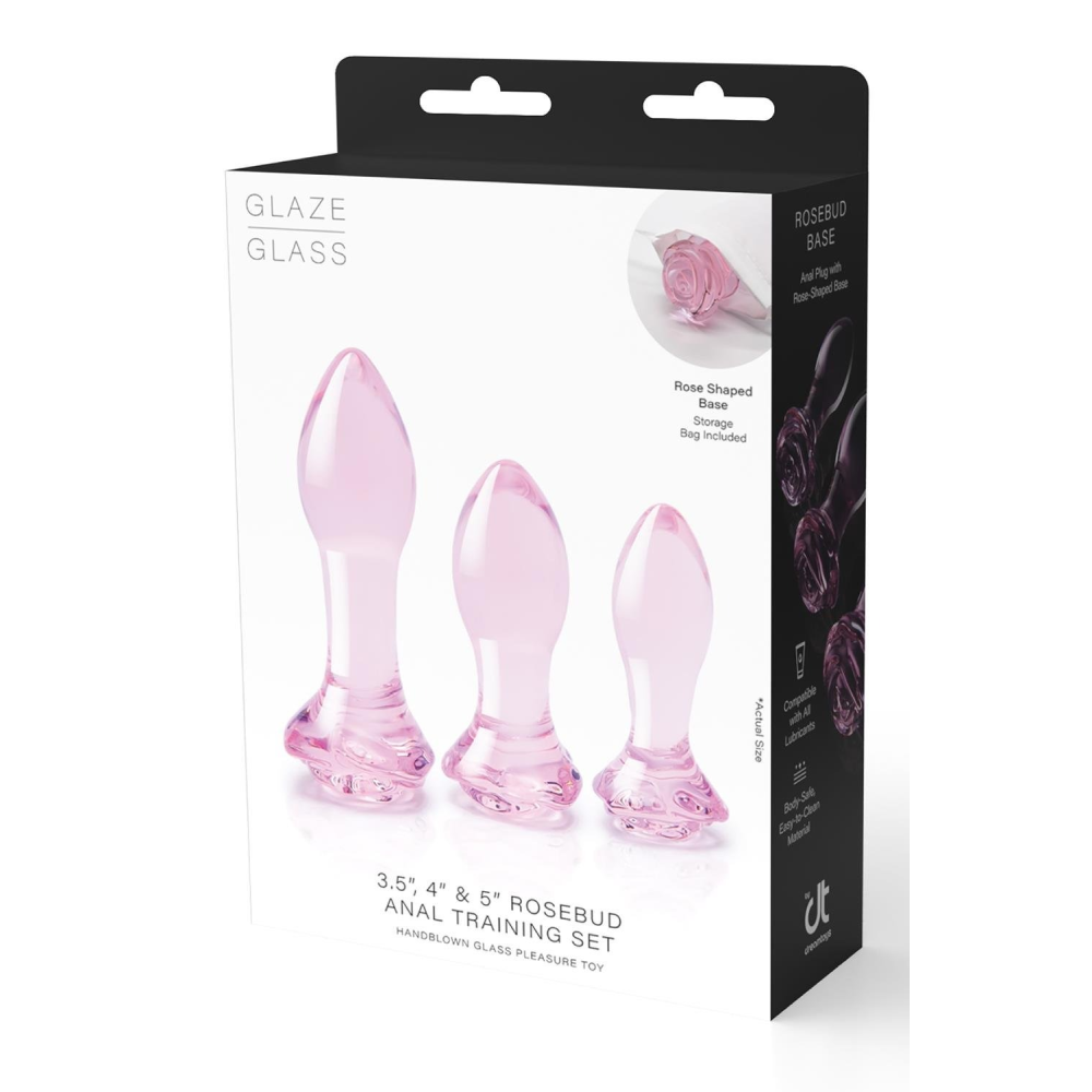 Набор анальных пробок DreamToys Glaze Glass Rosebud стеклянный, розовый, 3 шт.