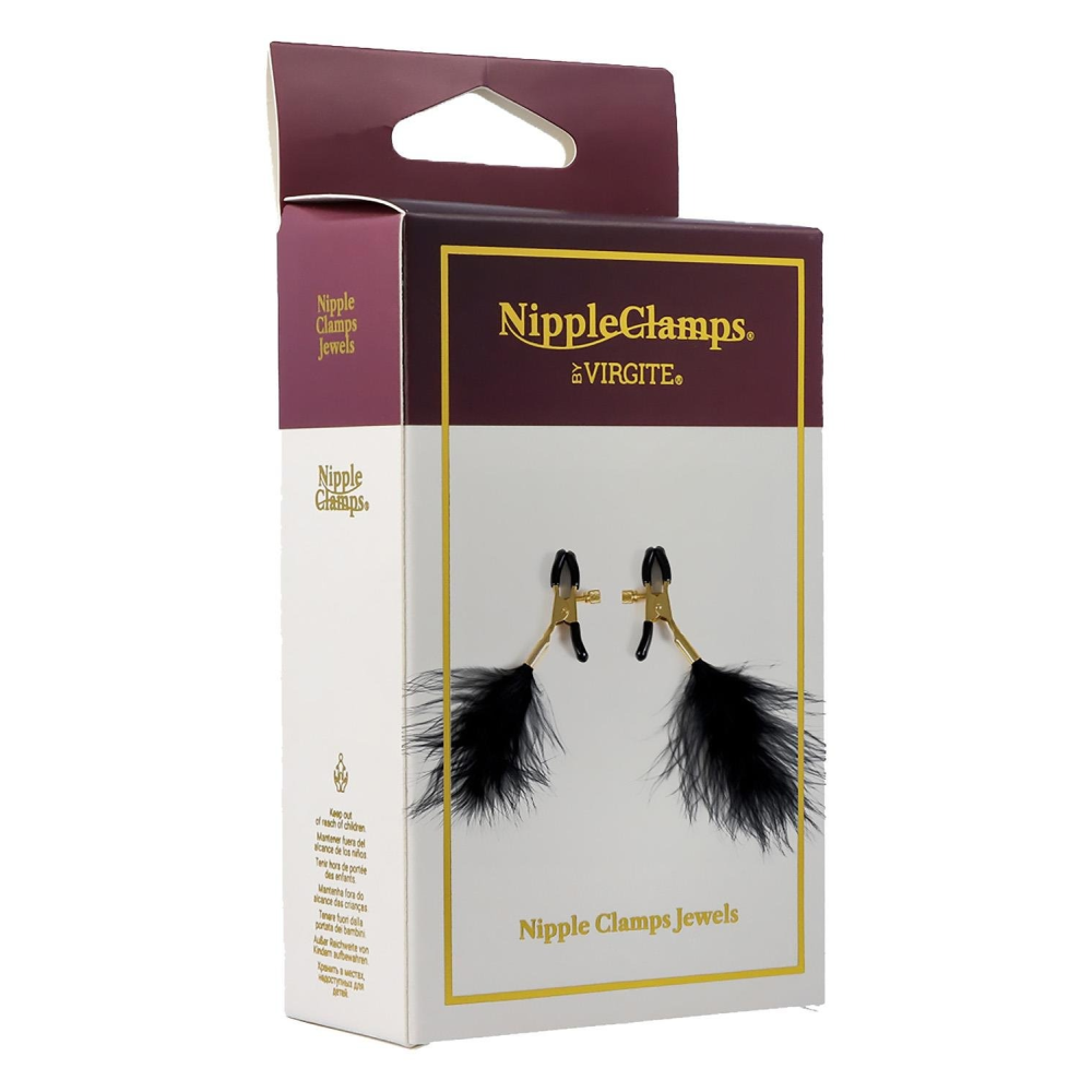 Зажимы для сосков Virgite Nipple Clamps с перьями, золотисто-черные