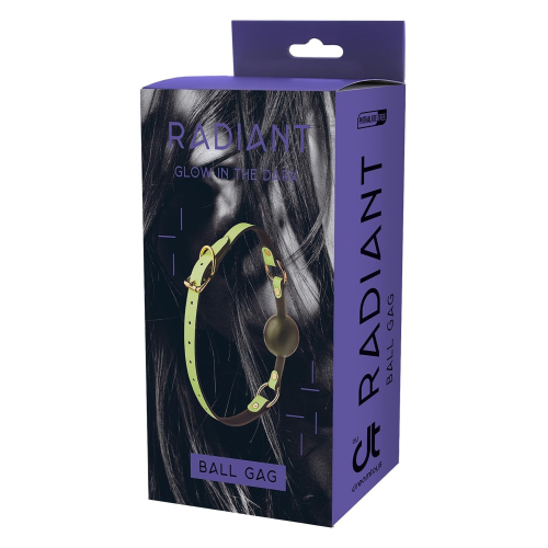 Кляп с шариком люминесцентный зеленый Dreamtoys RADIANT Glow In The Dark с золотистой фурнитурой