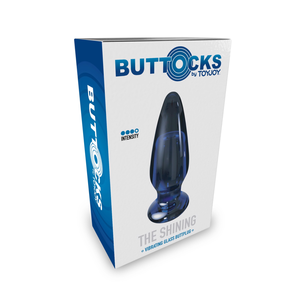 Стеклянная анальная пробка с вибрацией ToyJoy Buttocks конической формы, синяя