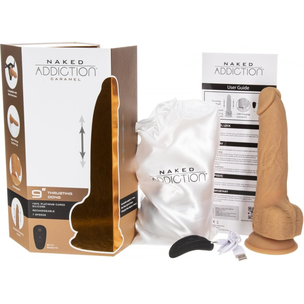 Фаллоимитатор с пульсацией Naked ADDICTION Dominic 9″ Caramel, пульт ДУ, диаметр 4,2 см