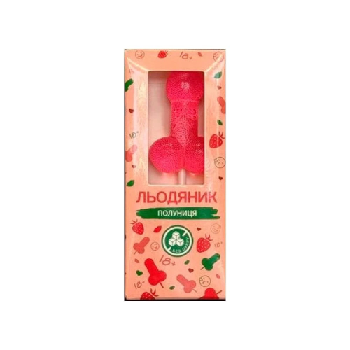 Леденец на палочке в форме пениса VidDushi HOT со вкусом Клубника (без сахара), 17 гр