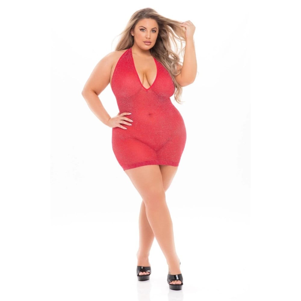 Платье с декольте Pink Lipstick красное, Plus Size