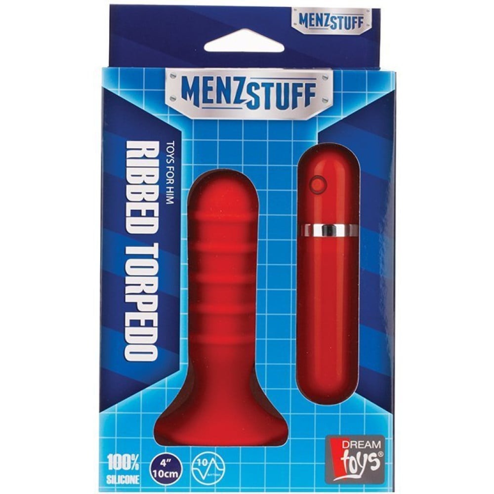 Анальная пробка с вибрацией Dream Toys Menzstuff Ribbed Torpedo, красная