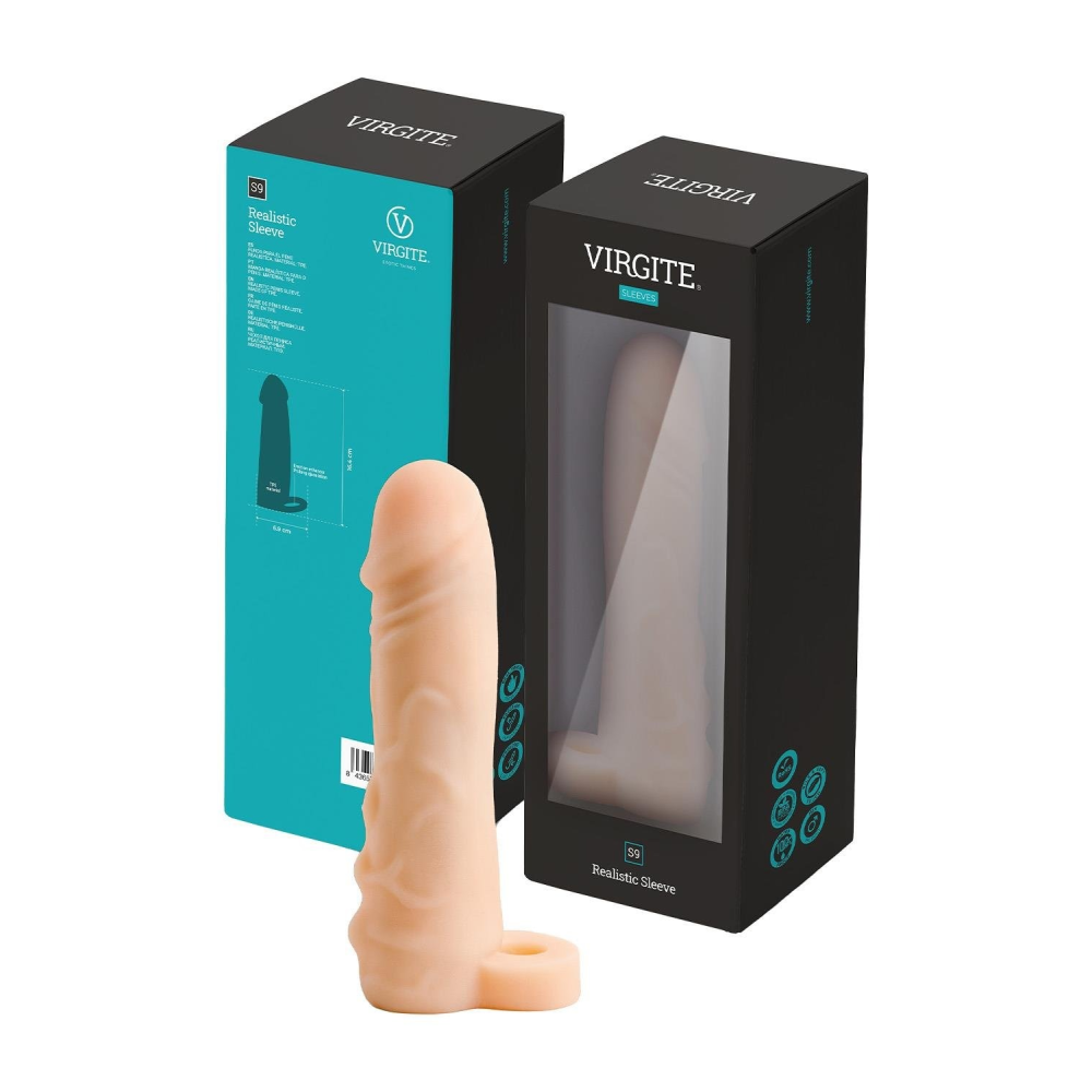 Насадка на пенис Virgite S9 бежевая, 16.4 см