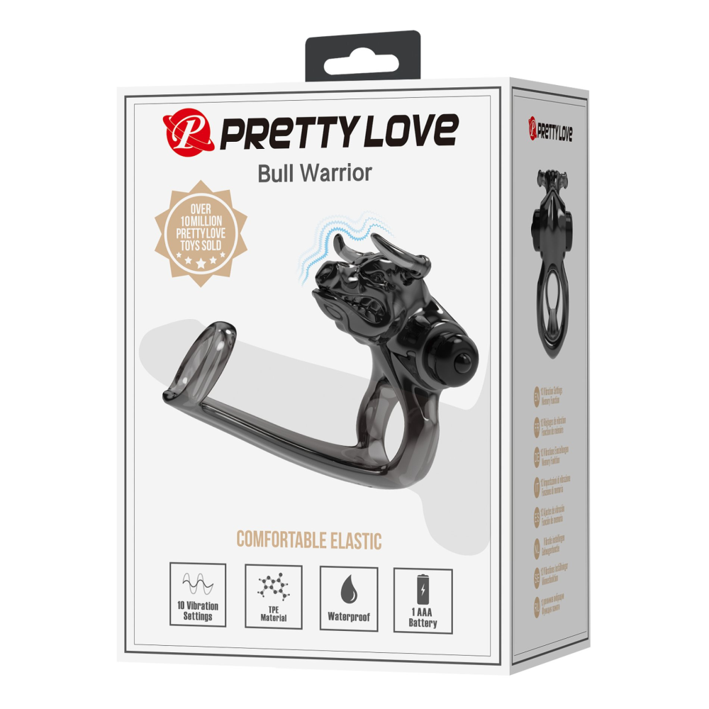 Эрекционное виброкольцо Pretty Love Bull Warior с клиторальной стимуляцией, черное