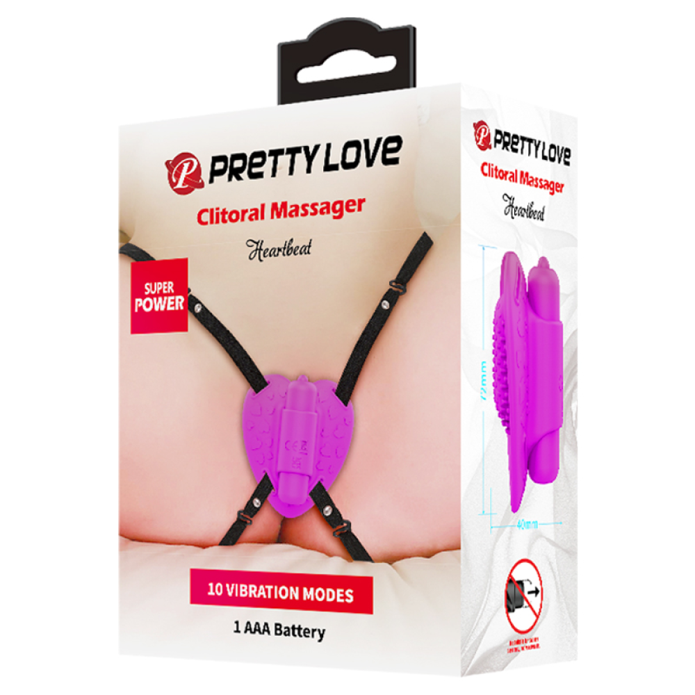 Стимулятор клитора бабочка Pretty Love Heartbeat на ремешках, фуксия, 10 режимов, 7.2 см