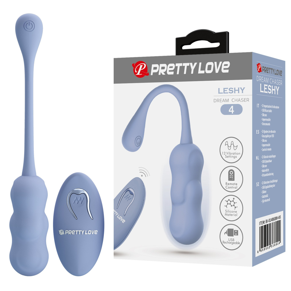 Виброяйцо вагинальное Pretty Love Leshy с пультом, голубое, 18.6 х 2.8 см