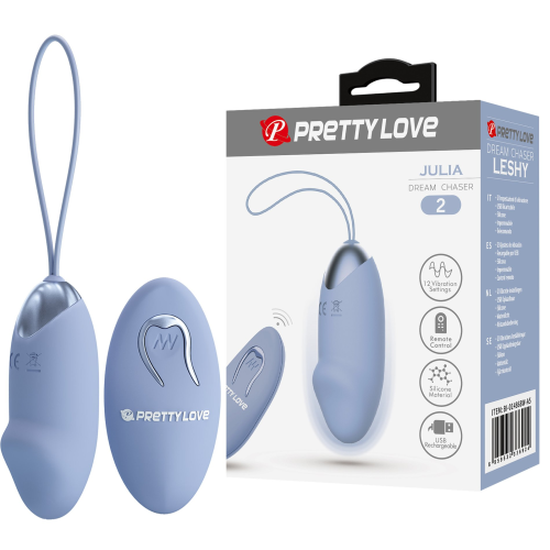Виброяйцо вагинальное Pretty Love Julia Dream с пультом, голубое, 18.6 х 2.8 см
