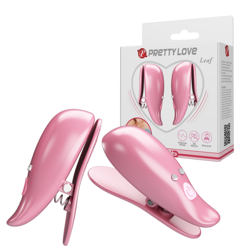 Вибростимуляторы-зажимы для сосков Pretty Love Leaf, розовые, 5.1 х 1.9 см