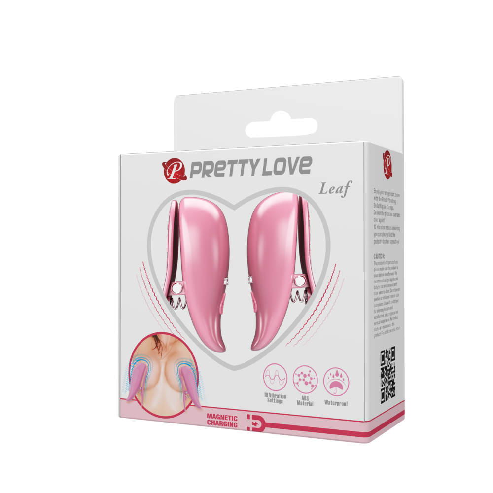 Вибростимуляторы-зажимы для сосков Pretty Love Leaf, розовые, 5.1 х 1.9 см