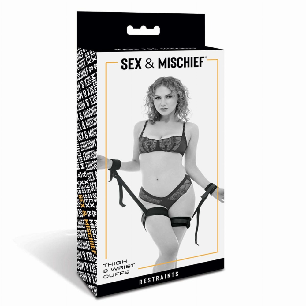 Наручники фиксаторы SEX AND MISCHIEF на запястья и бёдра, чёрные