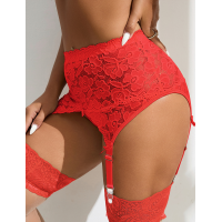 Комплект трусики с поясом для чулок StarNight, красный, XS-S