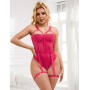 Боди кружевное Star Night с доступом и подтяжками, розовое, XS-S
