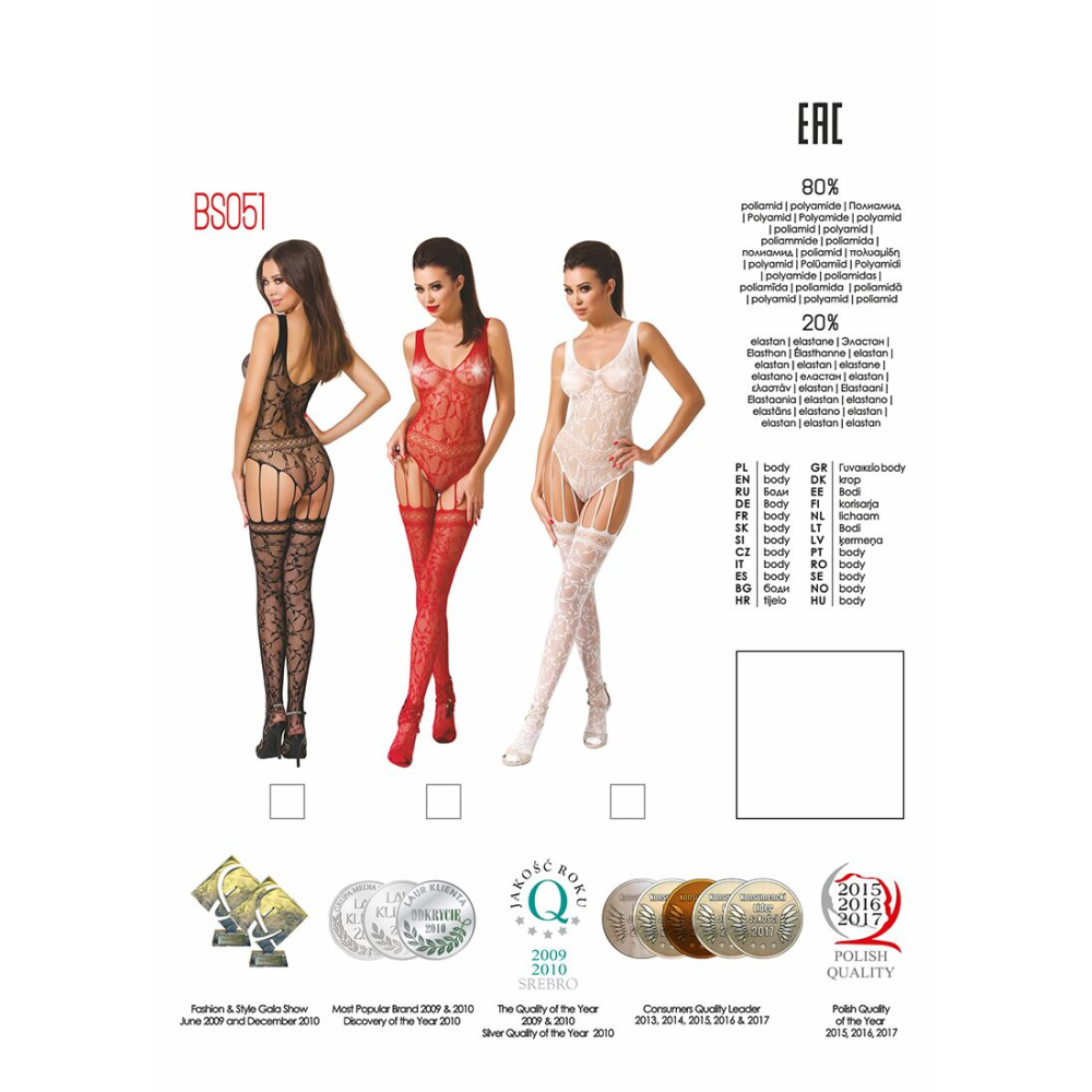 Бодистокинг Passion BS051 white, комбинезон, имитация чулок и боди