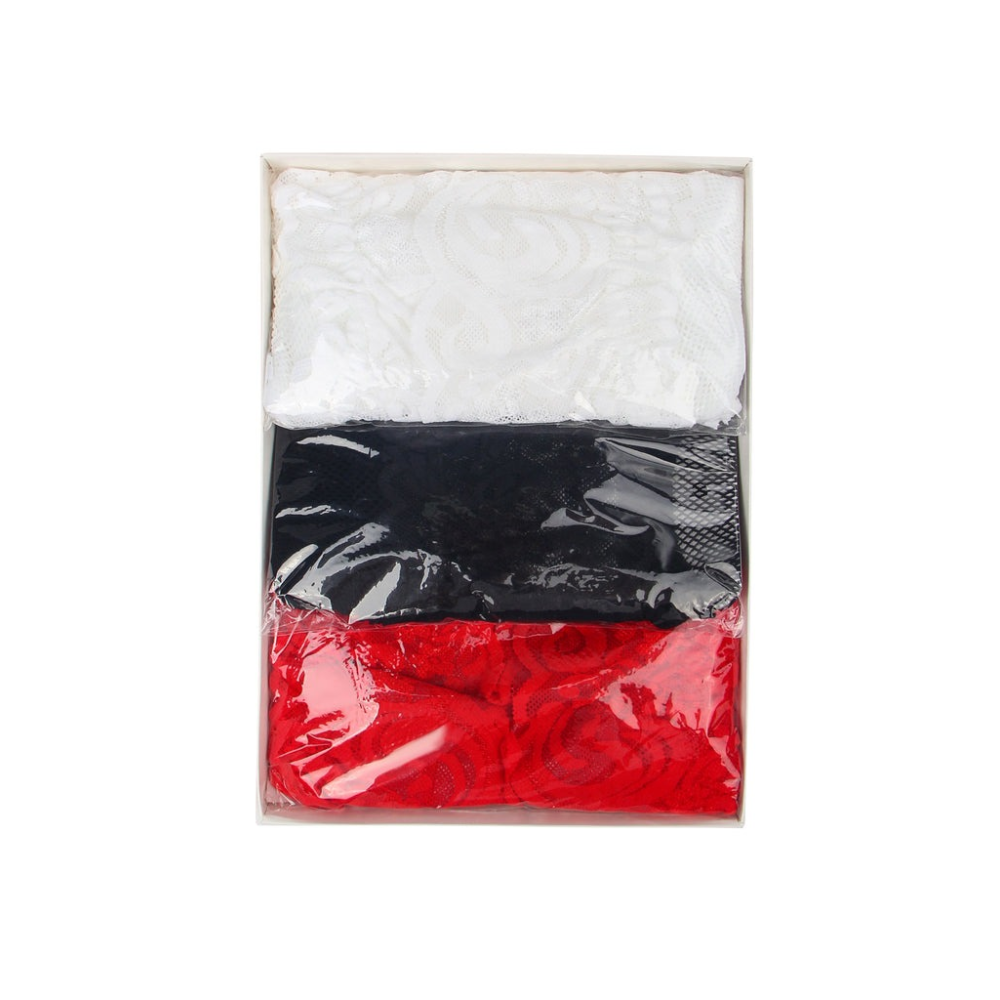 Комплект чулок Star Night кружевные, черные, белые, красные, 3 пары, L-2XL