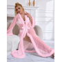 Халатик полупрозрачный Star Night с имитацией меха и поясом, розовый, M-L