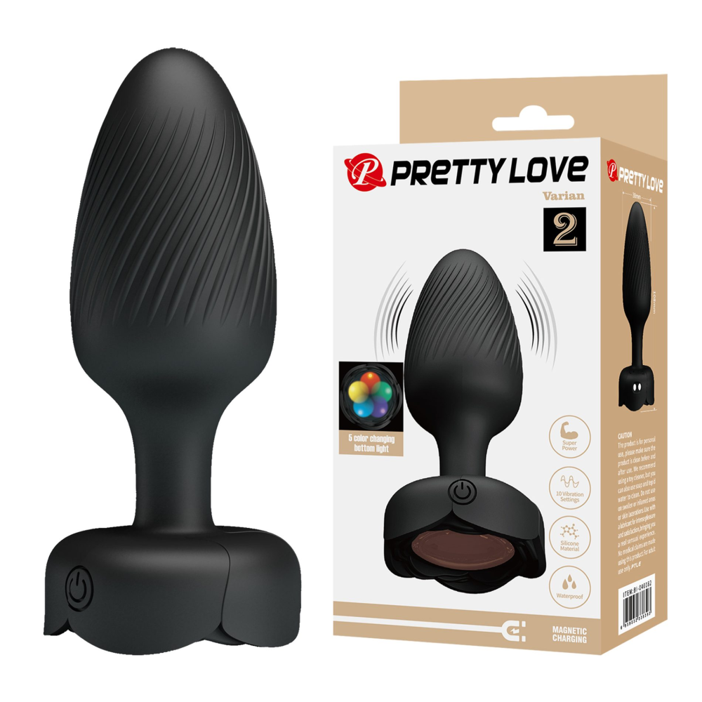 Анальный вибратор Pretty Love Varian с мерцающей подсветкой, черный, 10.8 х 3.8 см